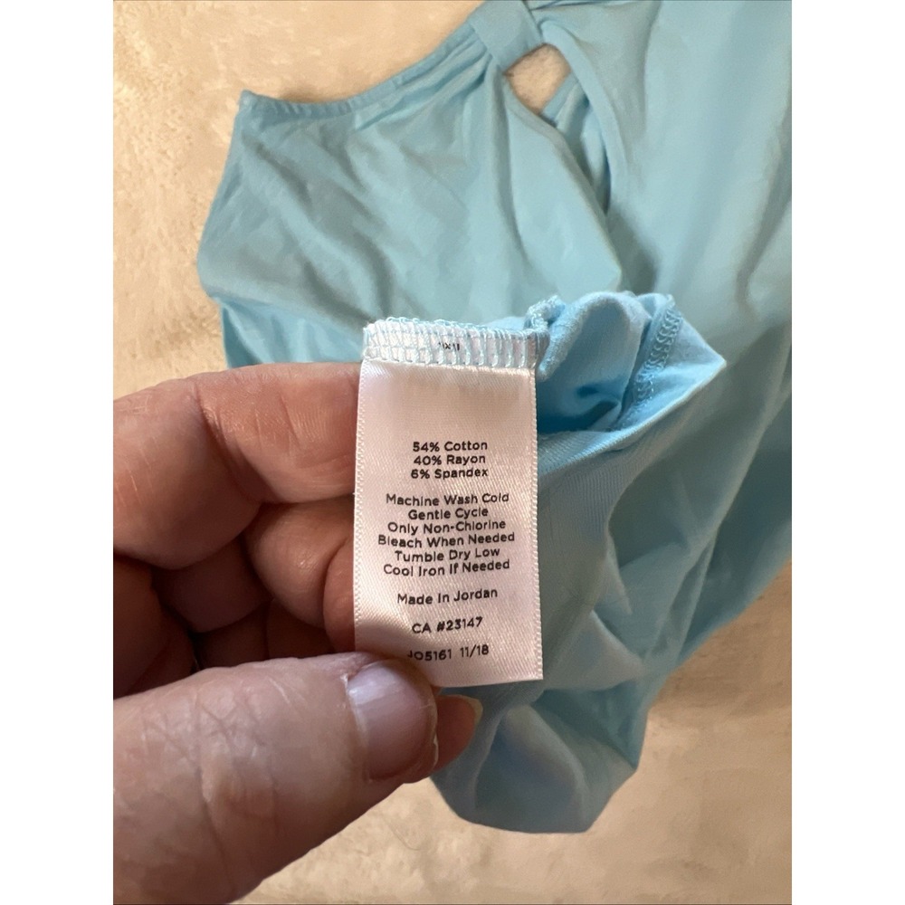 Talbots Gather Back Blouse Top Light Blue Short Sleeve Cotton Knit Size L - Picture 5 of 5